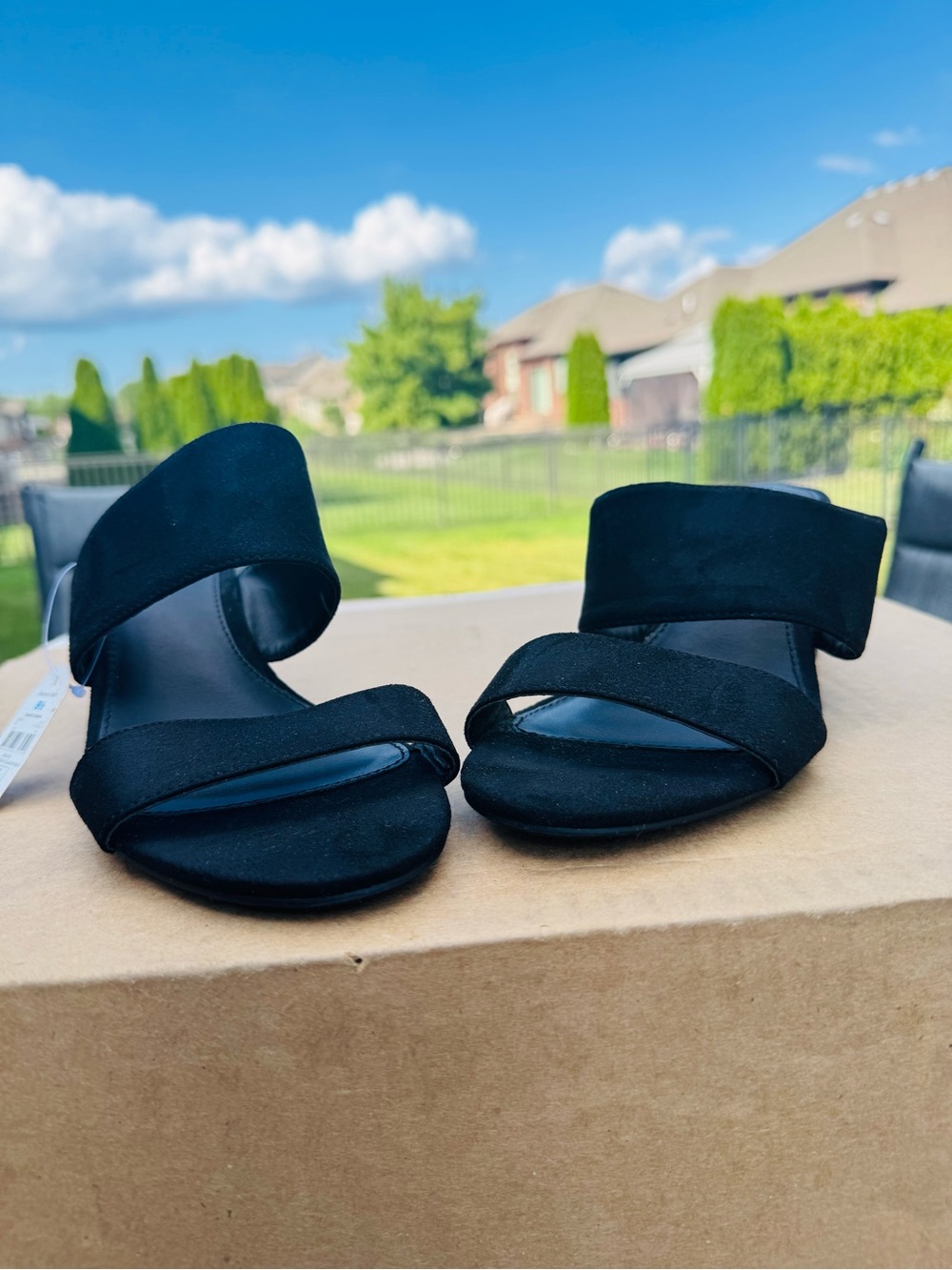 Time and Tru Women's Black Double-Strap Slide Sandals